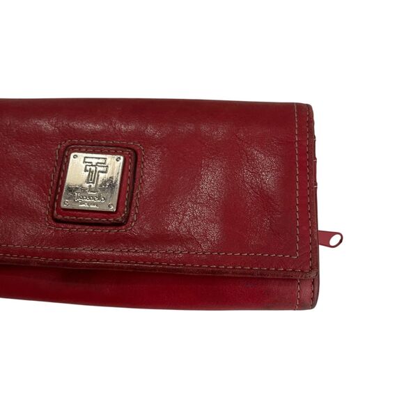 Tignanello Wallet Bag Red Burgundy Leather 7" Coin Purse Trifold Zip - Picture 3 of 16